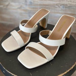 Strappy Slip On White Heeled Sandals Size 8